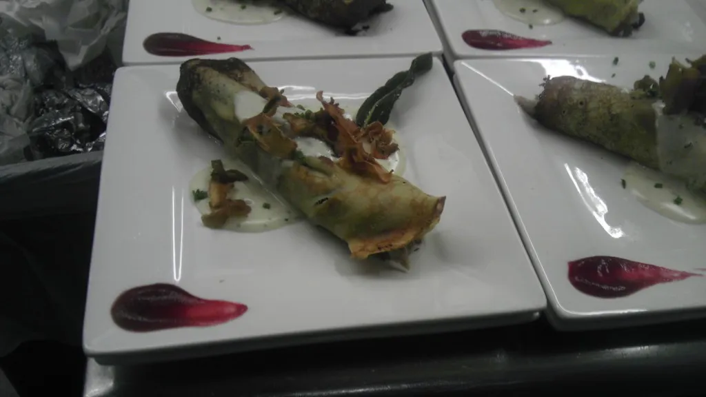 Duck Confit Crepe with Fresh Sage and Blue Cheese